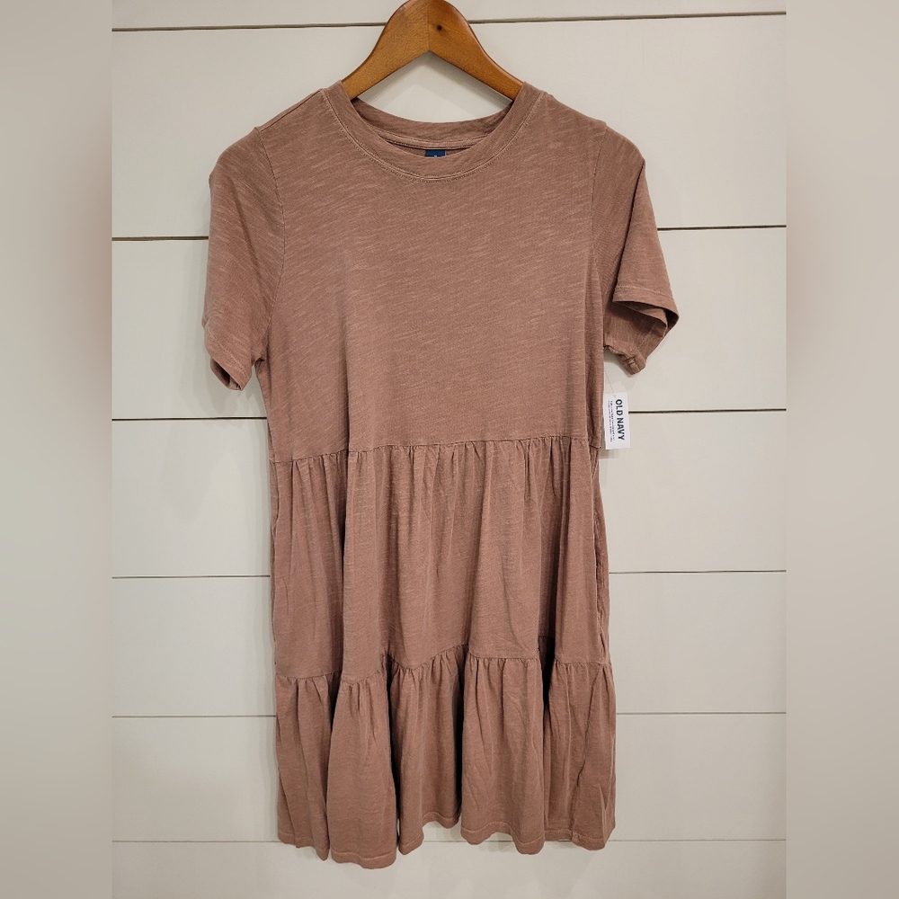 Old Navy Tiered Swing Dress Taupe Size Small